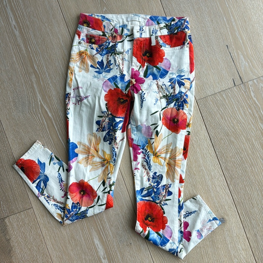 7 for all mankind, floral, jeans, cotton spandex, size 25